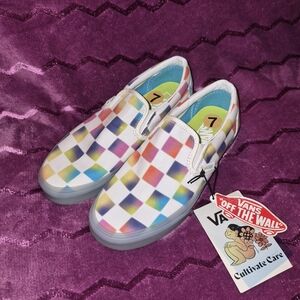 Vans Cultivate Care Slip On Rainbow Checkered Shoes Size 7 Women's